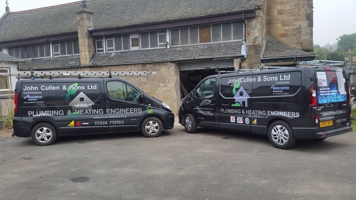 Two John Cullen and Sons plumbing and heating service vans
